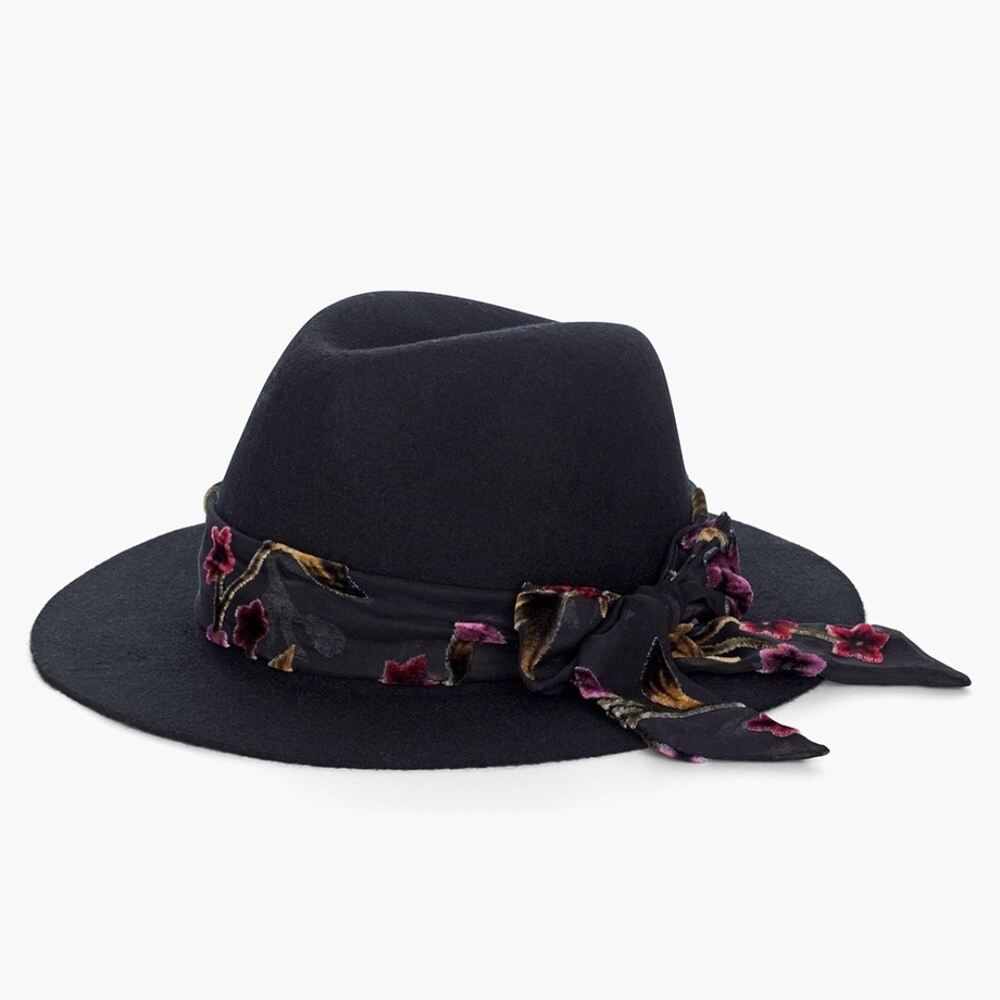 Chico's Fedora Hat Black and Pink with Floral Band